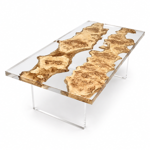 Poplar Burl Crystal Clear Floating Island Epoxy Resin Dining Table