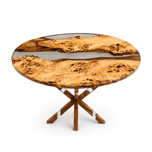 Poplar Clear River Round Epoxy Resin Dining Table