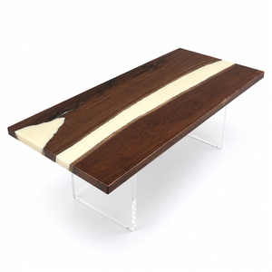 Black Walnut Cream White River Epoxy Wood Slab Table