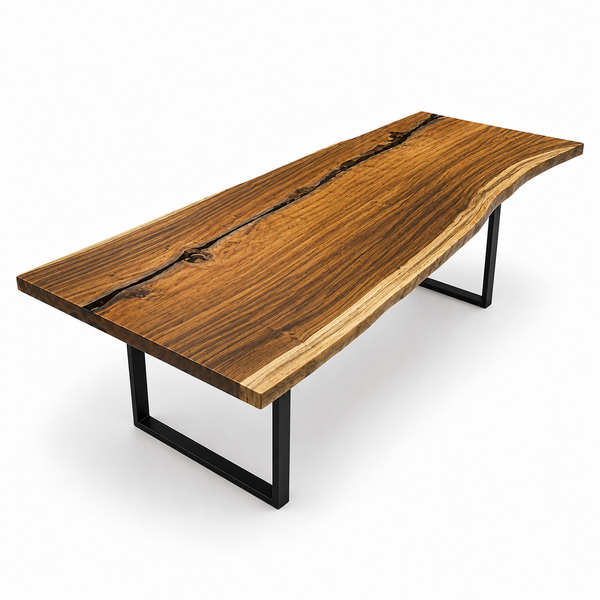 Walnut Natural Live Edge Fissure Inlay Wood Slab Table