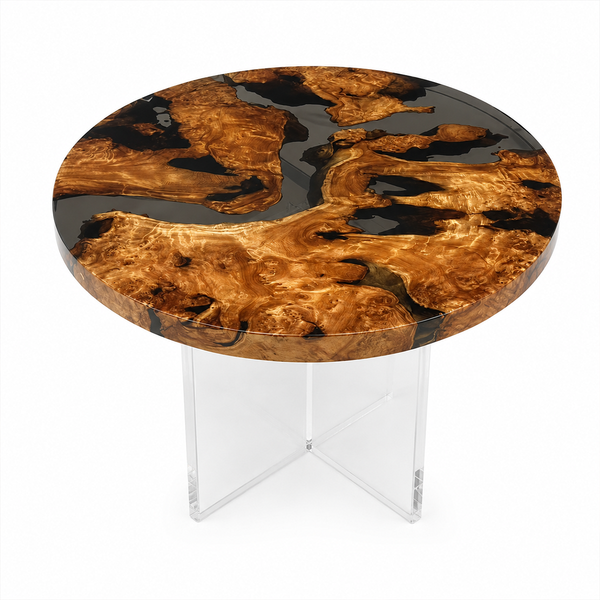 Cunninghamia Burl Black River Round Epoxy Resin Coffee Table