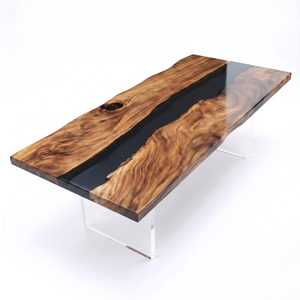 Walnut Wood Black Transparent River Epoxy Resin Conference Table