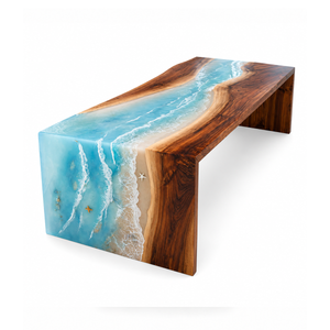 Walnut Coastal Tide Epoxy Resin Waterfall Table