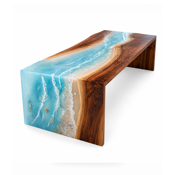 Walnut Coastal Tide Epoxy Resin Waterfall Table