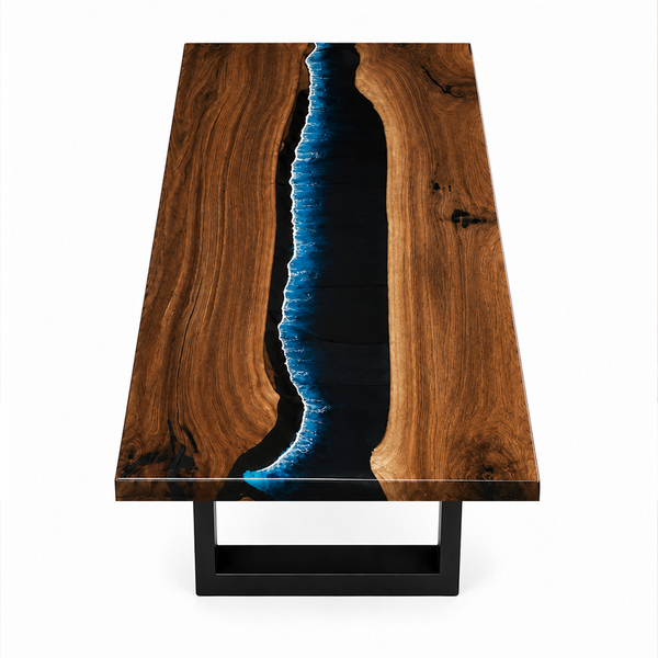 Black Walnut Wood Blue Wave Straight Edge Epoxy Resin Conference Table
