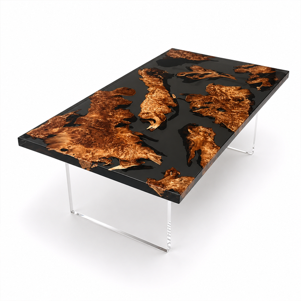 Cunninghamia Burl Transparent Black Epoxy Resin Coffee Table