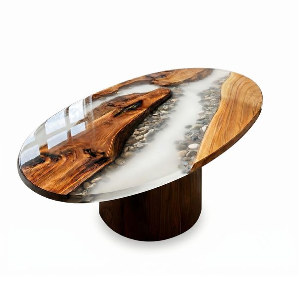 Oval Walnut Wood Epoxy Resin Coffee Table