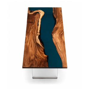 Walnut Blue River Live Edge Epoxy Resin Dining Table