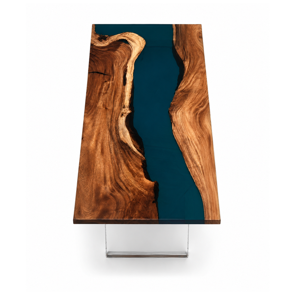 Walnut Blue River Live Edge Epoxy Resin Dining Table