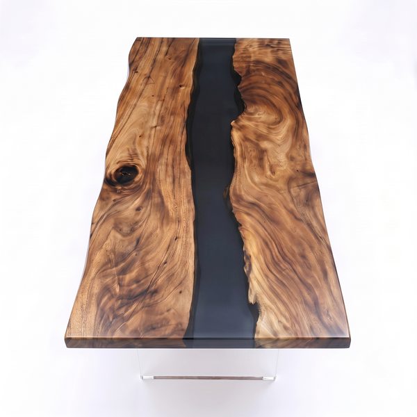 Walnut Wood Black Transparent River Epoxy Resin Conference Table