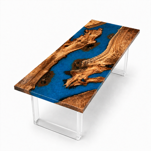 Golden Camphor Blue Wave Epoxy Resin Dining Table