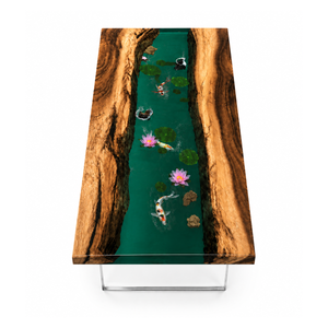 Black Walnut Emerald Jade Aquatic Life Epoxy Resin Dining Table