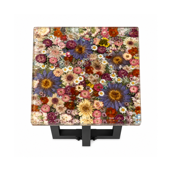 Pure Resin Botanical Meadow Floral Square Side Table