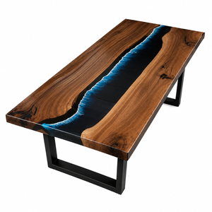 Black Walnut Wood Blue Wave Straight Edge Epoxy Resin Conference Table