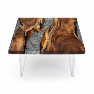 Walnut Crystal Textured Epoxy Resin Side Table