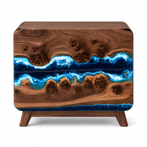 Black Walnut Ocean Flow Bedside Epoxy Resin Nightstand