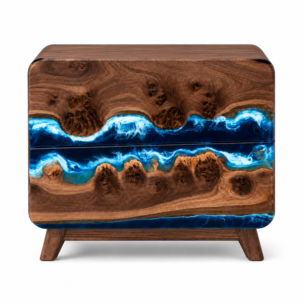 Black Walnut Ocean Flow Bedside Epoxy Resin Nightstand
