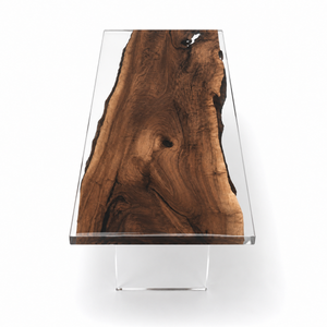 Black Walnut Wood Clear Transparent Rectangular Edge Epoxy Resin Dining Table
