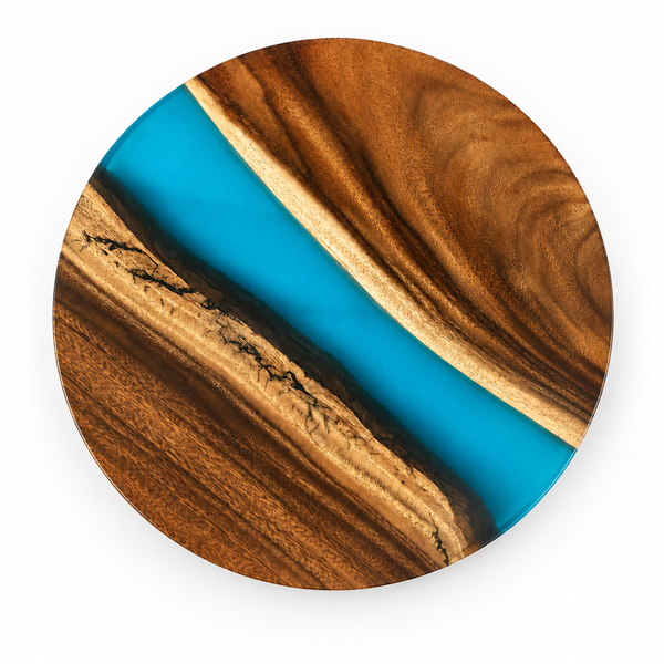 Walnut Blue River Transparent Epoxy Resin Round Dining Table