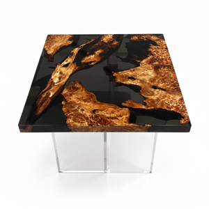 Cunninghamia Transparent Black Burl Square Epoxy Resin Side Table