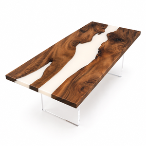 Walnut Natural Grain Milky River Epoxy Resin Coffee Table