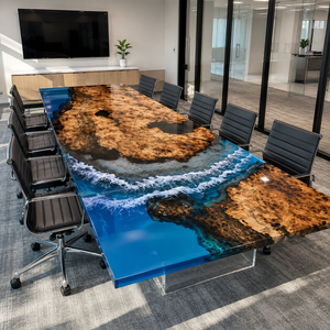 Poplar Burl Coastal Wave Island Epoxy Resin Conference Table
