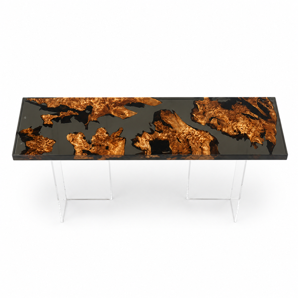 Cunninghamia Burl Transparent Black Epoxy Resin Console Table