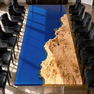 Poplar Burl Azure Seascape Island Epoxy Resin Conference Table
