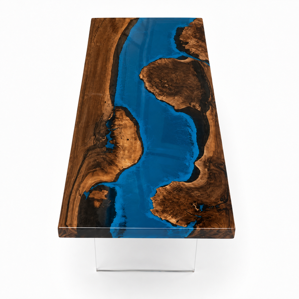 Black Walnut Ocean Blue River Epoxy Resin Conference Table