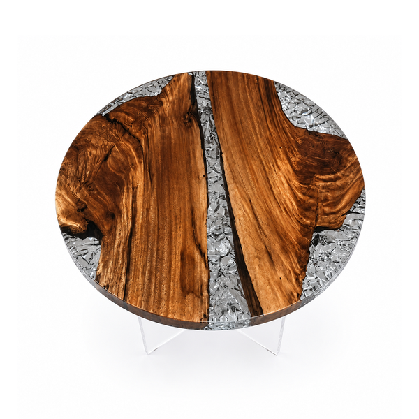 Walnut Glacier Ice Crackle Epoxy Resin Round Side Table