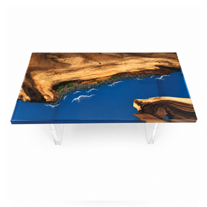 Walnut Rocky Coastline Epoxy Resin Coffee Table