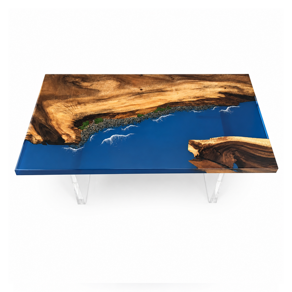 Walnut Rocky Coastline Epoxy Resin Coffee Table