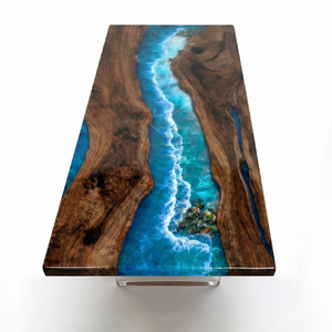 Black Walnut Coastal Island Blue Wave Epoxy Resin Dining Table