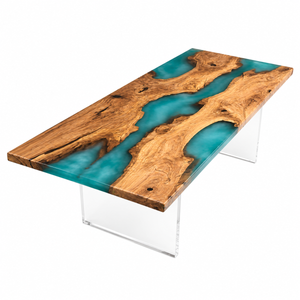 Olive Wood Green River Translucent Epoxy Resin Dining Table