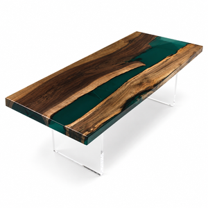 Black Walnut Wood Green River Translucent Epoxy Resin Conference Table