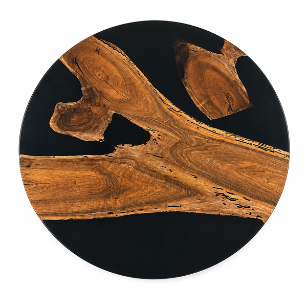 Black Walnut Wood Round Black River Epoxy Resin Dining Table