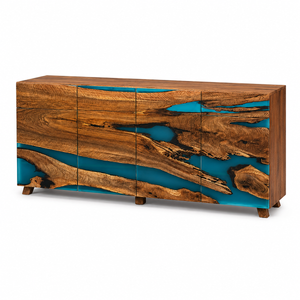 Walnut Ocean Blue River Epoxy Resin Storage Console