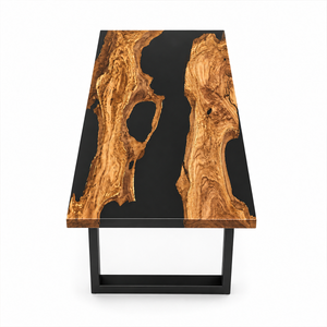 Olive Wood Black River Epoxy Resin Dining Table