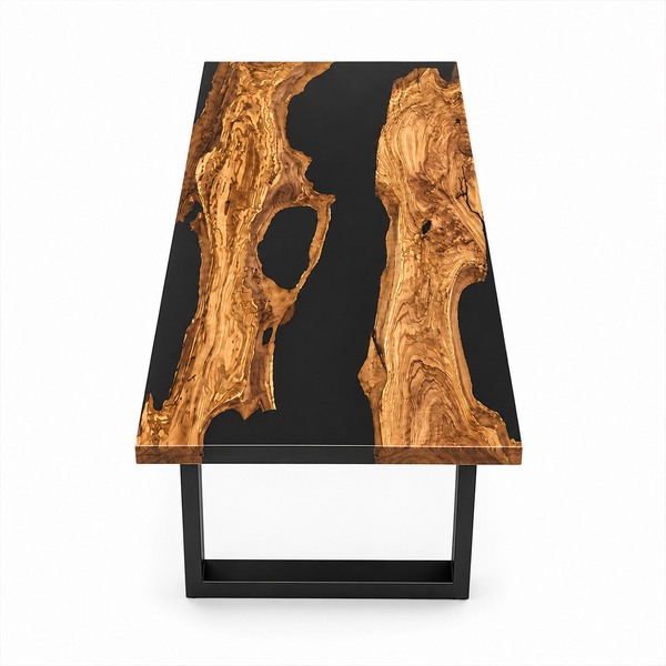 Olive Wood Black River Epoxy Resin Dining Table