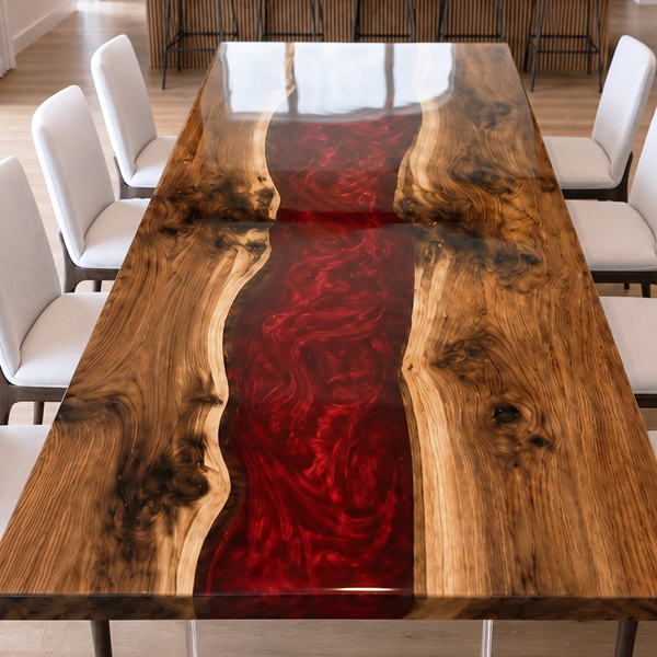Black Walnut Red River Epoxy Resin Dining Table