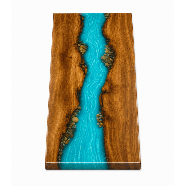 Walnut Wood Custom Aqua River Stone Style Epoxy Resin Countertop