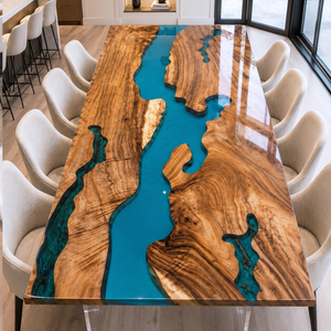 Walnut Premium Architectural Figure Blue River Epoxy Resin Dining Table