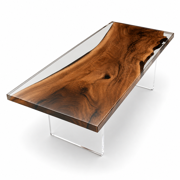 Black Walnut Wood Clear Encapsulated Epoxy Resin Dining Table