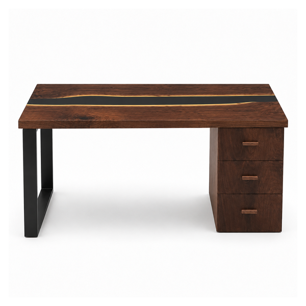 Black Walnut Live Edge Storage River Epoxy Resin Desk