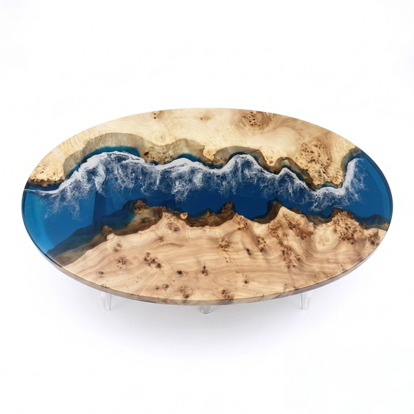 Poplar Ocean Wave Oval Epoxy Resin Coffee Table