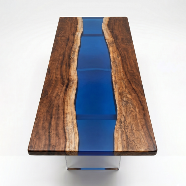 Walnut Clear Blue Epoxy Resin Dining Table