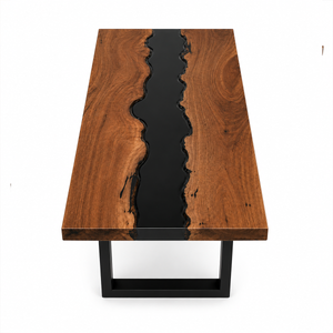 Black Walnut Wood Handcrafted Black River Epoxy Resin Dining Table