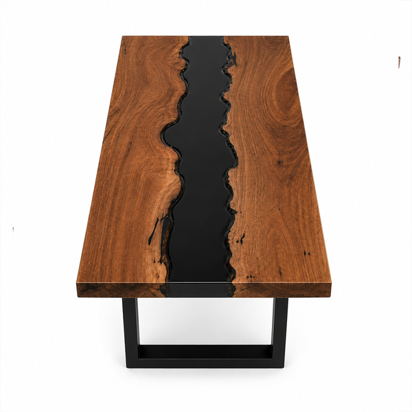 Black Walnut Wood Handcrafted Black River Epoxy Resin Dining Table