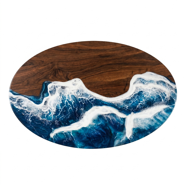 Walnut Wood Ocean Surge Epoxy Resin Oval Table