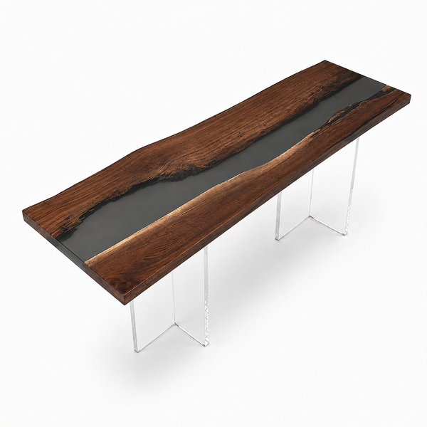 Black Walnut Transparent Black River Epoxy Resin Console Table